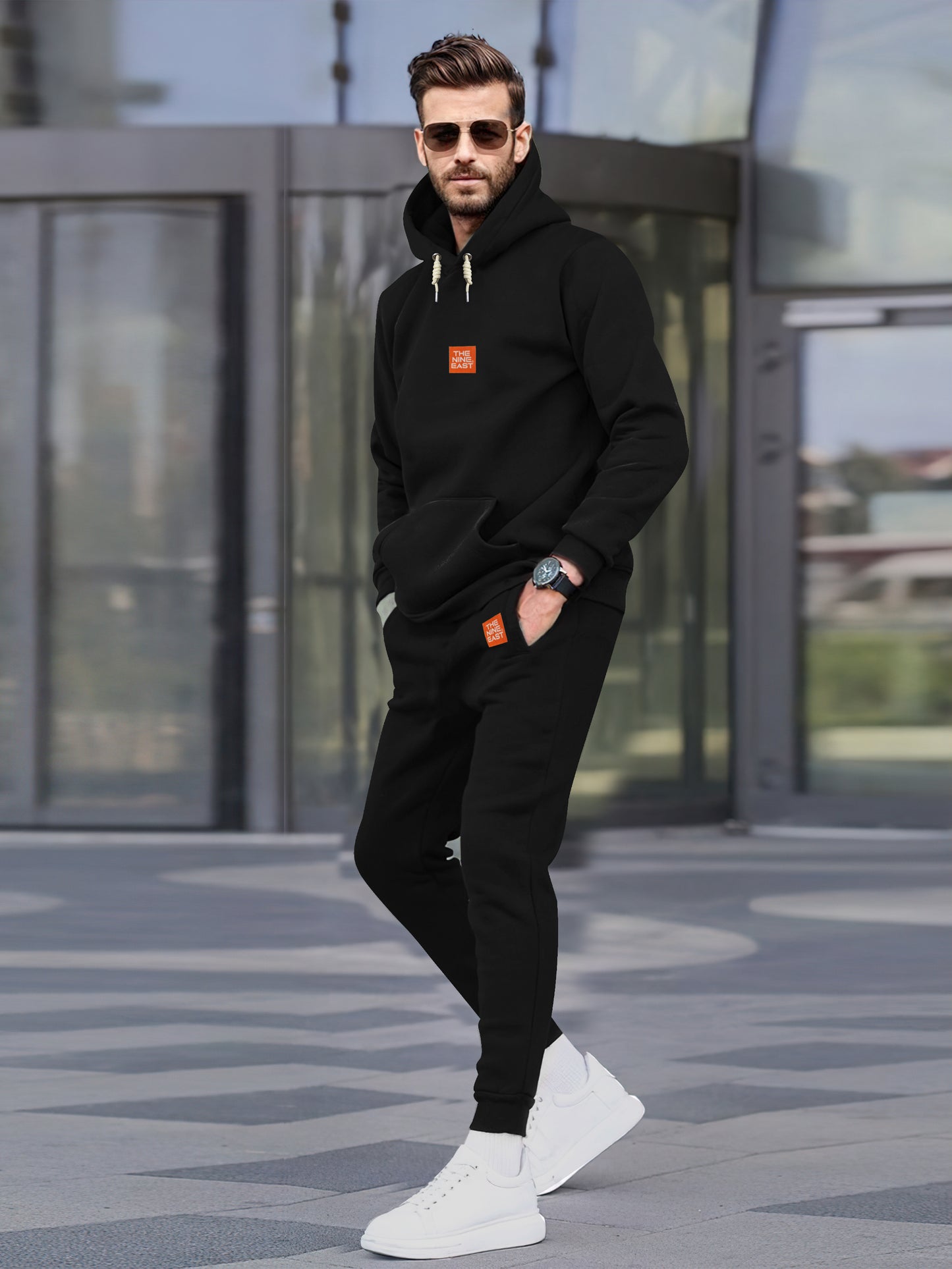 Warm Fleece Men Women Tracksuit Black